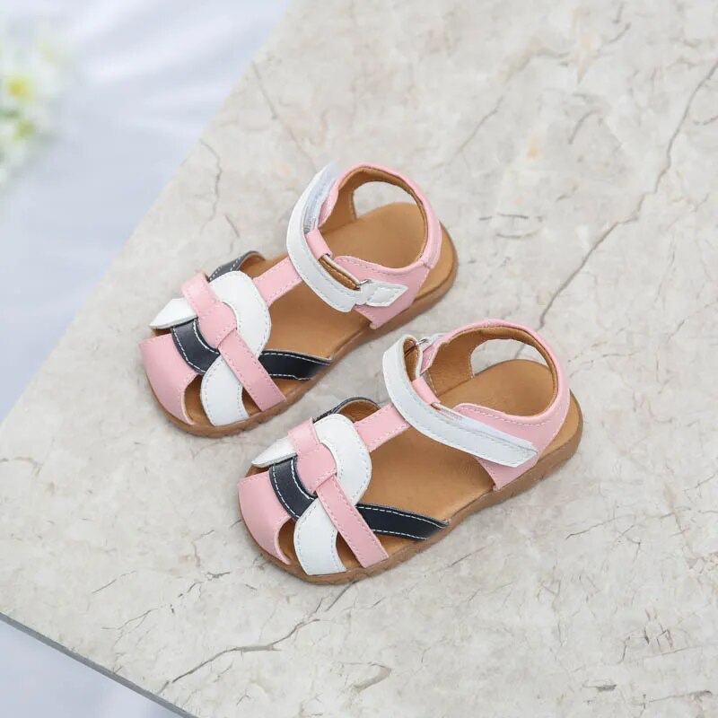girls sandals PU closed toe T-strap white pink 2020 new kids shoes toddler summer footwear infant shoes SandQ little kids strips